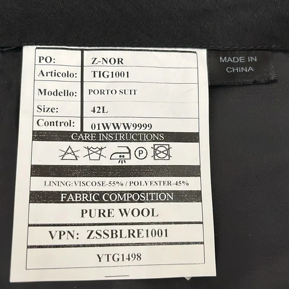 Zanetti Porto Pure Wool Suit Pants in Black - Unhemmed - NWOT - Size 42L - Picture 5 of 5